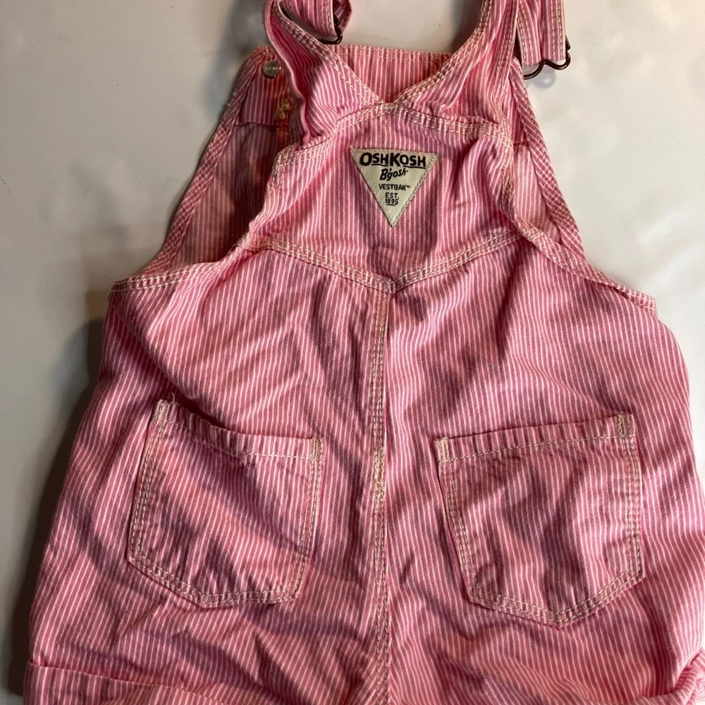 18M OshKosh B'Gosh Overalls Pink White Stripes Ribbon